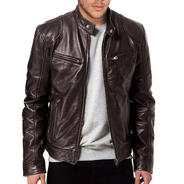 Slim Fit Casual Leather Motorcycle Jacket for Men - Stylish Autumn PU Coat with Lapel and Anti-Wind Features, Perfect for Everyday Wear